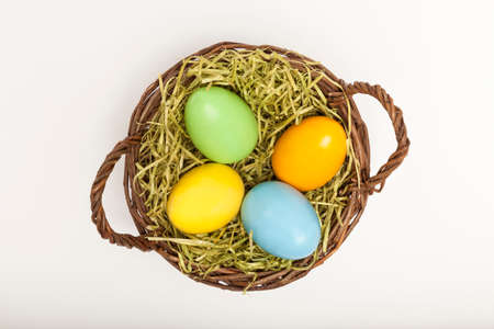 Easter basket with eggsの写真素材