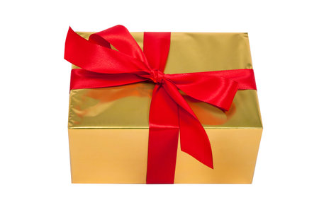 Golden christmas present on white background