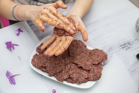 meatballs on the wooden tableの写真素材