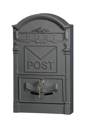 Vintage metal mail box on white backroundの写真素材