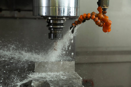 Metalworking CNC milling machine. Cutting metal modern processing technology