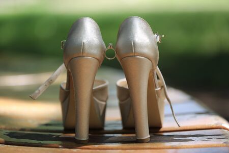 bridal shoe and diamond compositionの写真素材