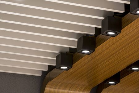 Installation of suspended ceilingsand lightingの写真素材