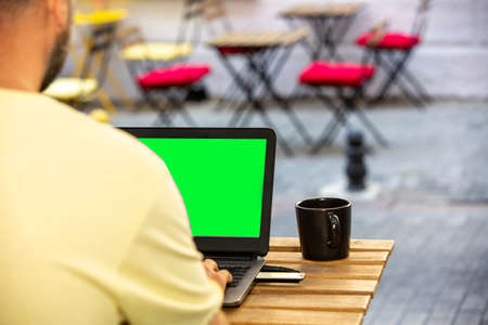 Front viewe, man working coffeeの写真素材