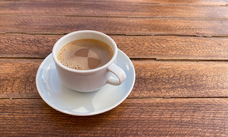Top view coffee on wooden table