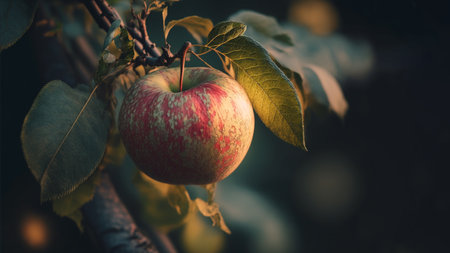 apple fruit on tree branch, close upの写真素材