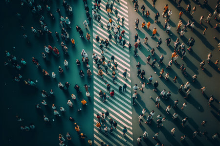 top view crowd of people walking on the roadの写真素材