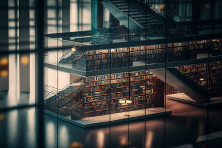modern library interior background, front view