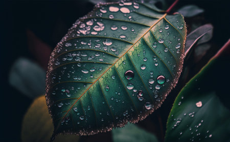 rain drops on leaf, close upの写真素材