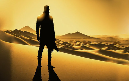 human silhouette on desert sand, front viewの写真素材