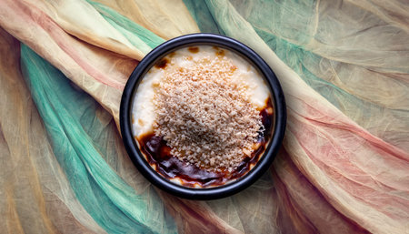 Traditional Turkish milk dessert rice pudding. Known as SÃ¼tlaÃ§. Top view