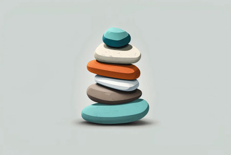 Stack of colorful stones on white background. 3d render illustration.の素材