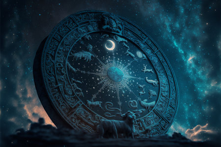 Zodiac sign with horoscope circle, zodiacal horoscope backgroundの素材