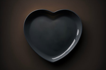 heart shaped fried black plate, top viewの素材