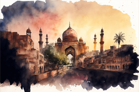 Taj Mahal in Agra, India. digital watercolor paintingの素材