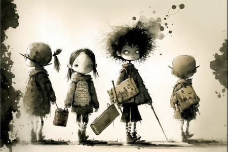 Cartoon children going back to schoolの素材