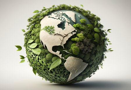 Ecology concept. Globe with green leaves. Elements of this image furnished by NASAの素材