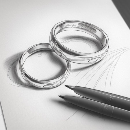 wedding rings and a pen on a white sheet of paperの素材