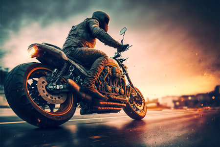 Man Riding Motorcycle On Road Against, panningの素材