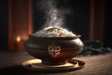 Rice cooked in Japanese hot pot. close upの素材