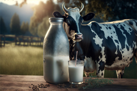 Milk and cow's. outdoor, front viewの素材