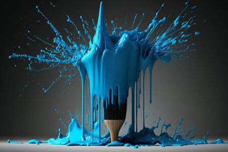 Blue paint splashing out of a pencil. 3d render illustrationの素材