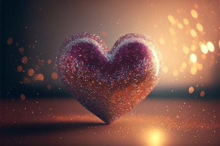 Glowing heart on a bokeh background. 3d renderingの素材