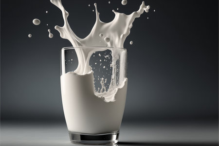 milk splashing from glass on dark background. 3d renderingの素材