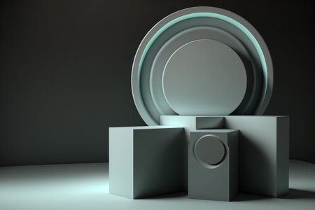 3d render, abstract background, empty podium for product presentation.の素材