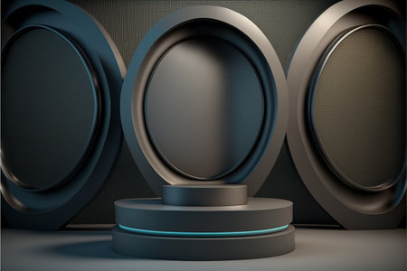 Abstract dark blue background with round podiums. 3d render illustrationの素材