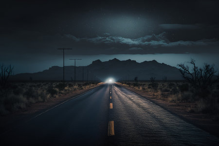 Road in the desert of Namibia at night. 3d renderingの素材