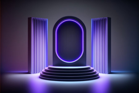 Stage Podium Scene with for Award Ceremony illuminated by neon light. vector illustrationの素材
