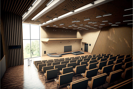 Interior of a modern conference hall. 3D rendering image.の素材