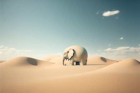 Elephant in the desert. 3d illustration. vintage style.の素材