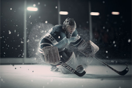 Ice hockey player on the ice in action, motion, action.の素材