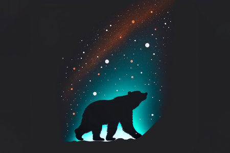 Silhouette of a bear on the background of the starry skyの素材