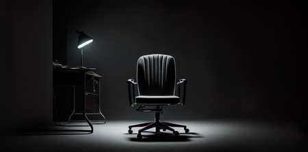 leather office chair in front of black backgroundの素材