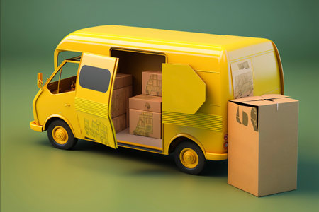 cargo truck and cardboard boxes, front viewの素材
