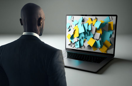 note papers on computer screen, front viewの素材