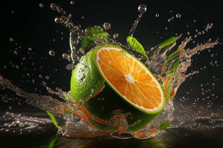 green lemon in water splashの素材