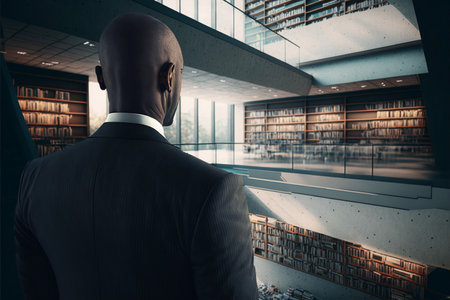 modern library interior background, front viewの素材