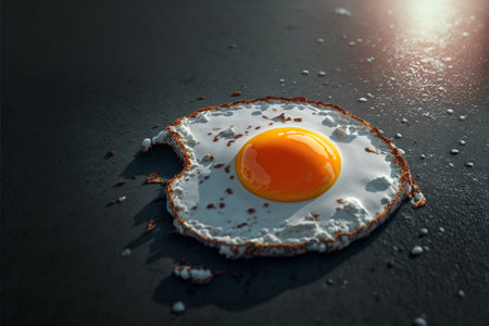 fried egg on asphalt road, close upの素材