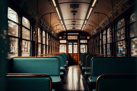 nostalgic tram interior view, front viewの素材