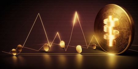 golden coin with graph, idea for investment themeの素材