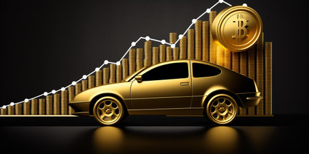golden coin and car with graph, idea for investment themeの素材