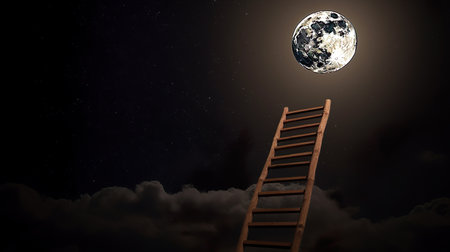 Conceptual image of ladder leading to the moon. mixed mediaの素材