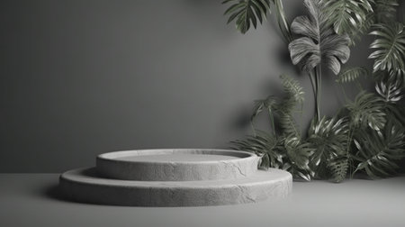 stage background product display podium scene with leaf platformの素材