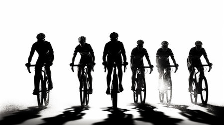 Athlete cyclists in silhouettes on isolated white background.の素材