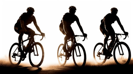 Athlete cyclists in silhouettes on isolated white background.の素材