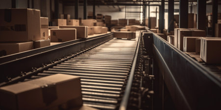 Cardboard boxes on the conveyor beltの素材